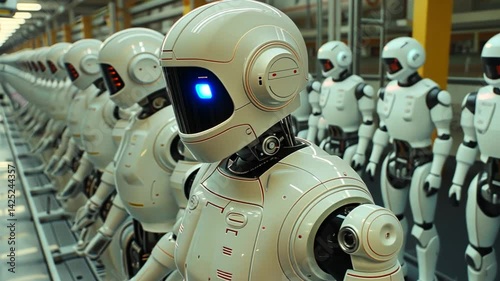 Future Factory Automated Workforce, Robots Assembling Products on Production Line