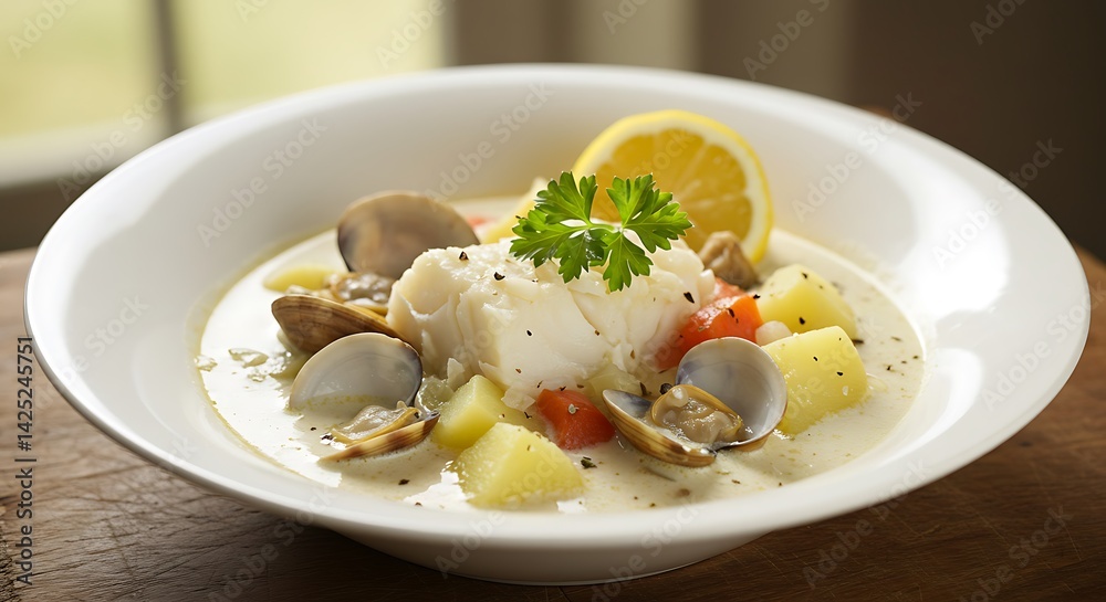 Seafood Chowder with Cod Clams Potatoes and Lemon Seafood Chowder with Cod Clams Potatoes and Lemon