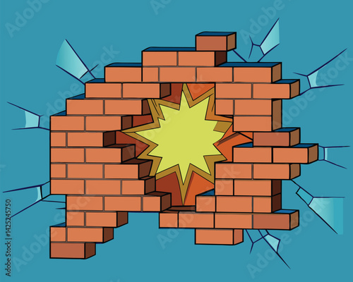 Shattered Brick Wall. A Visual Representation of Force and Destruction