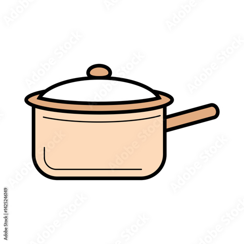 flat vector illustration of saucepan - cooking pot with handle and lid icon