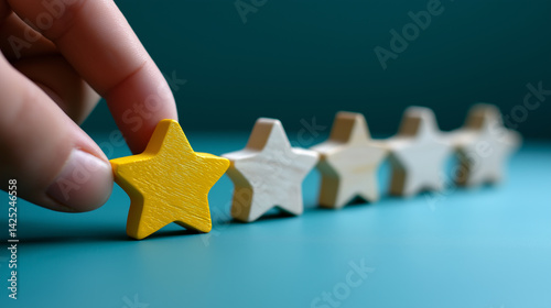 Yellow star being placed in a row of neutral-colored stars, symbolizing rating or feedback.
