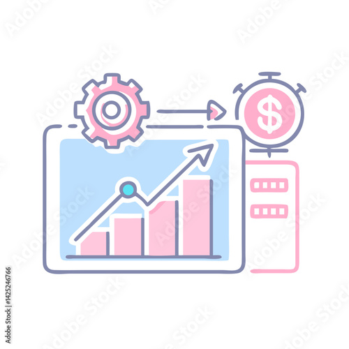 Growth hacking icon with analytics and gear on transparent background