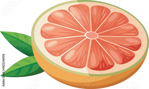 A vibrant and detailed vector art illustration of a beautiful grapefruit, showcasing fresh, juicy segments in a colorful, eye-catching style