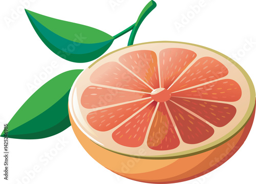 A vibrant and detailed vector art illustration of a beautiful grapefruit, showcasing fresh, juicy segments in a colorful, eye-catching style