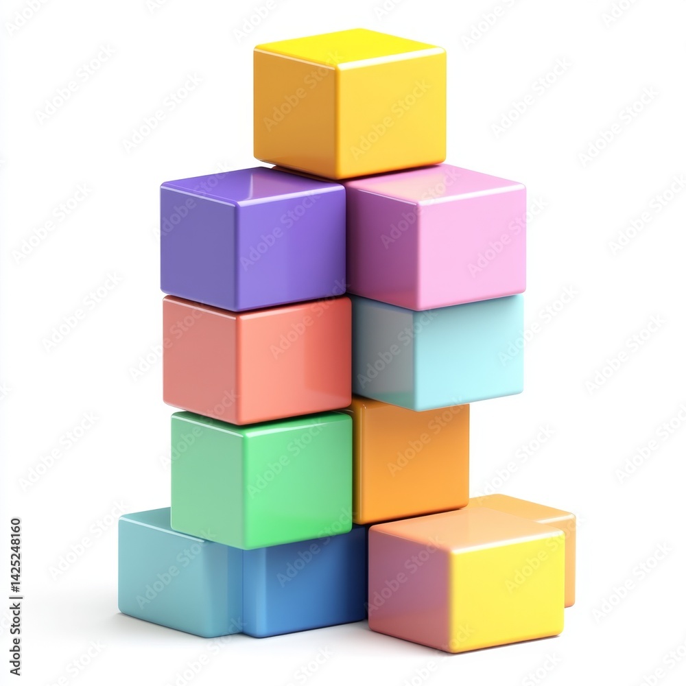 Colorful blocks stacked, studio, white background, growth concept Colorful blocks stacked, studio, white background, growth concept
