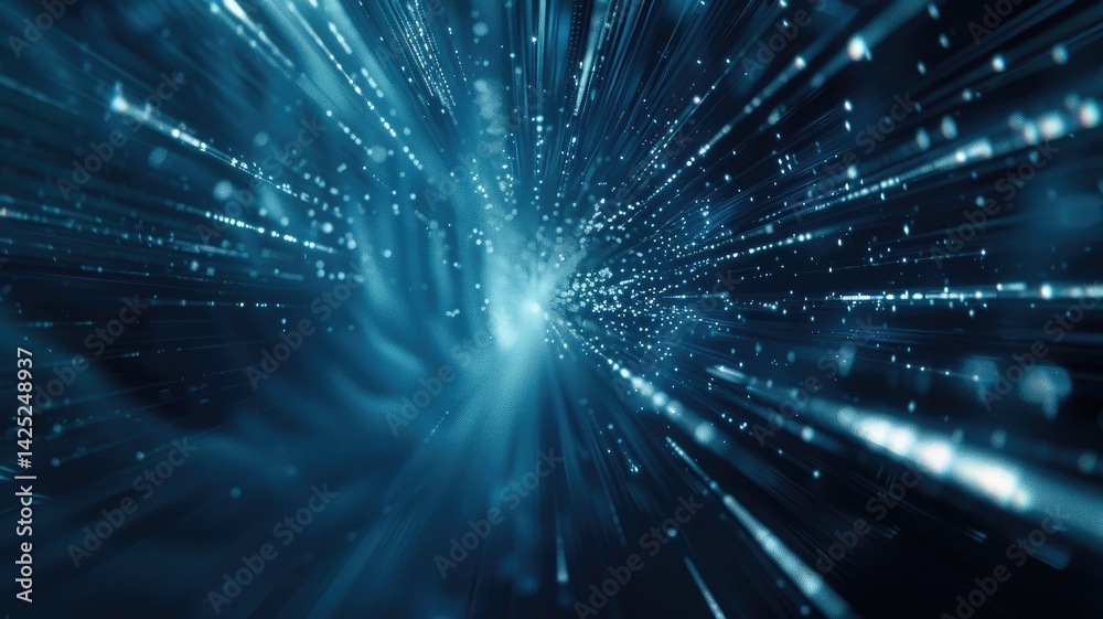 Abstract picture micro light sparkling particle represent data flow vivid flowing wave with high tech background, create digital effect scene perfect for energetic and fantasy wallpaper design. AIG53.