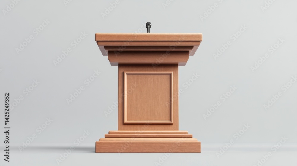 A simple wooden podium featuring a microphone, ideal for presentations and public speaking. The clean, neutral background emphasizes the design and functionality. A simple wooden podium featuring a microphone, ideal for presentations and public speaking. The clean, neutral background emphasizes the design and functionality.
