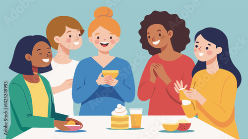 A group of friends gathered around a table laughing and chatting while making their own batch of soothing lip balm using beeswax and shea butter..