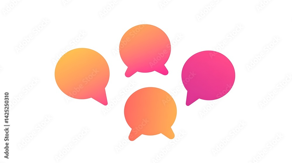 Four speech bubbles, vibrant gradient colors