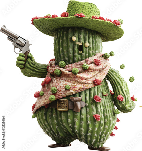 An isolated cowboy cactus on white background, vector, png