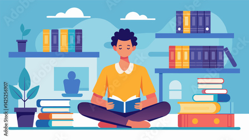 A student studying in a peaceful library combining ketamine therapy with mindfulness techniques to reduce stress and improve focus during exam season..