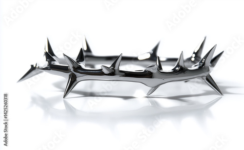 Wallpaper Mural Metallic crown of thorns with sharp spikes arranged in a circular form on a white background.
 Torontodigital.ca