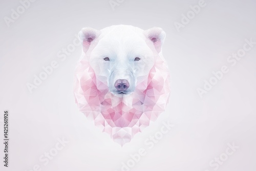 Polygonal illustration of a white bear with pastel pink geometric shading on a light background, perfect for tattoo or t-shirt design