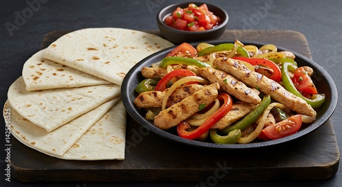 Chicken Fajita with Tortillas and Salsa