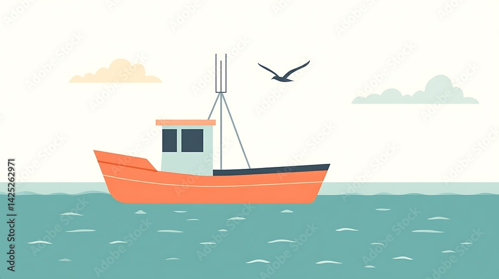 Naklejka premium Fishing boat at sea with sunny day.