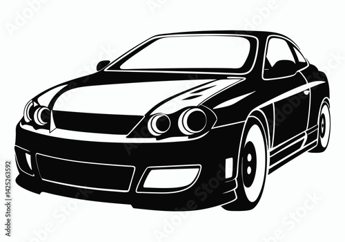Black and White Car Front Drawing – Minimal Vector Automotive Illustration

