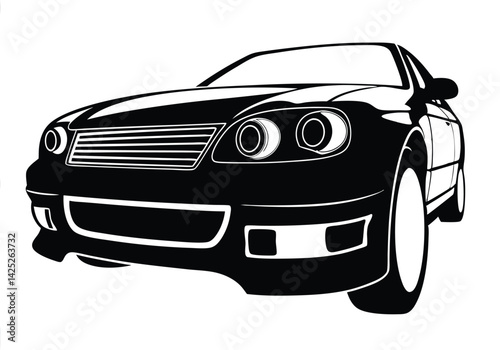 Black and White Car Front Drawing – Minimal Vector Automotive Illustration

