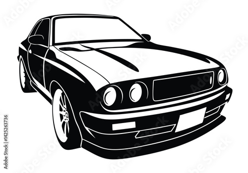 Black and White Car Front Drawing – Minimal Vector Automotive Illustration

