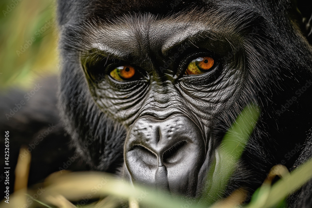 Portrait of a gorilla in a wildlife sanctuary, emphasizing conservation
Portrait of a gorilla in a wildlife sanctuary, emphasizing conservation