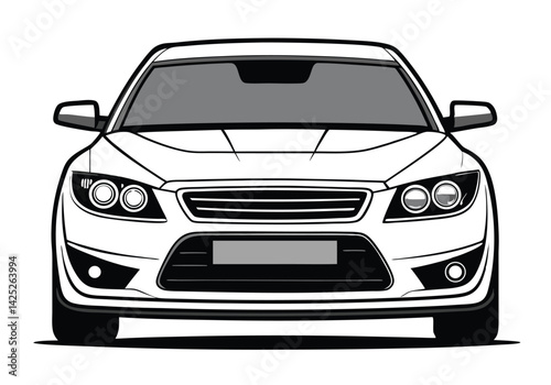 Black and White Car Front Drawing – Minimal Vector Automotive Illustration

