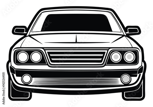 Black and White Car Front Drawing – Minimal Vector Automotive Illustration

