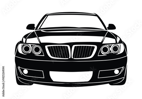 Black and White Car Front Drawing – Minimal Vector Automotive Illustration

