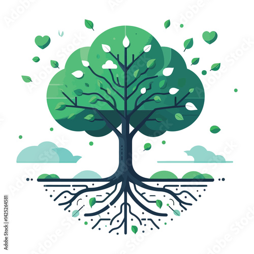 Green tree with leaves in a vector illustration symbolizing nature, growth, and the environment