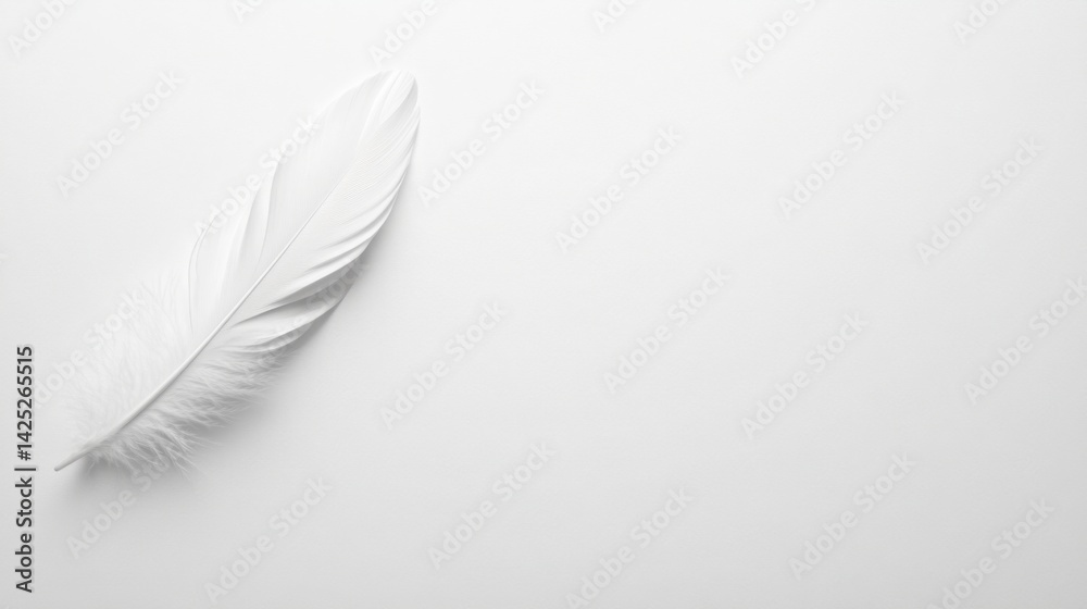 Obraz premium Abstract monochrome arrangement, white feather on a seamless white surface, delicate lighting