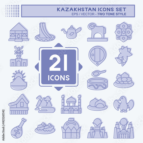 Icon Set Kazakhstan. related to Kazakhstan symbol. two tone style. design editable