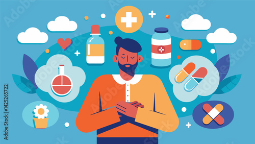 A patient finds a sense of peace and acceptance in their medication use as they mindfully observe the effects it has on their thoughts and emotions..