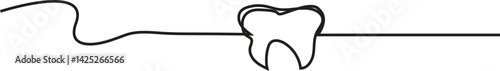 Single line art tooth vector anatomical human tooth silhouette.  molar enamel root cavity concept design world oral health day one 