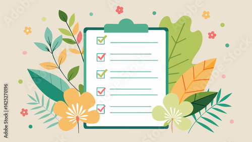 A natureinspired checklist with floral and natural elements with designated spaces for users to write down their thoughts or feelings while listening. Vector illustration