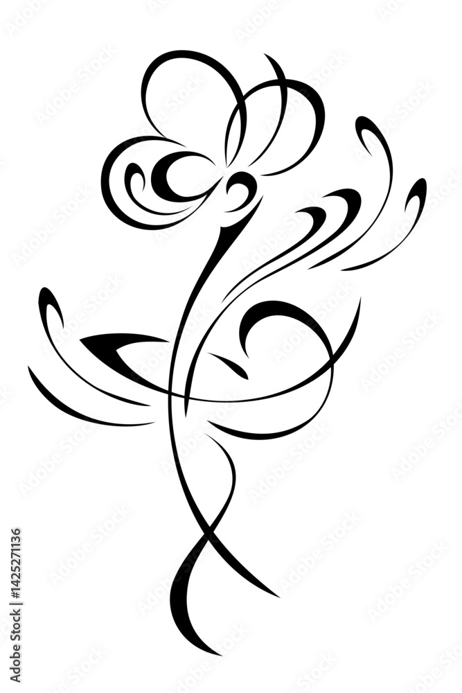 Obraz premium stylized blossoming flower on a curved stem with an ornate pattern; graphic decor