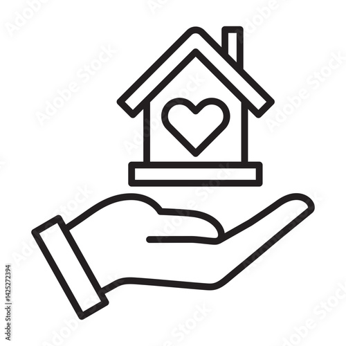 Hand giving house or home icon. Symbol of fundraising, compassion, philanthropy, giving, care, humanity. Vector illustration.
