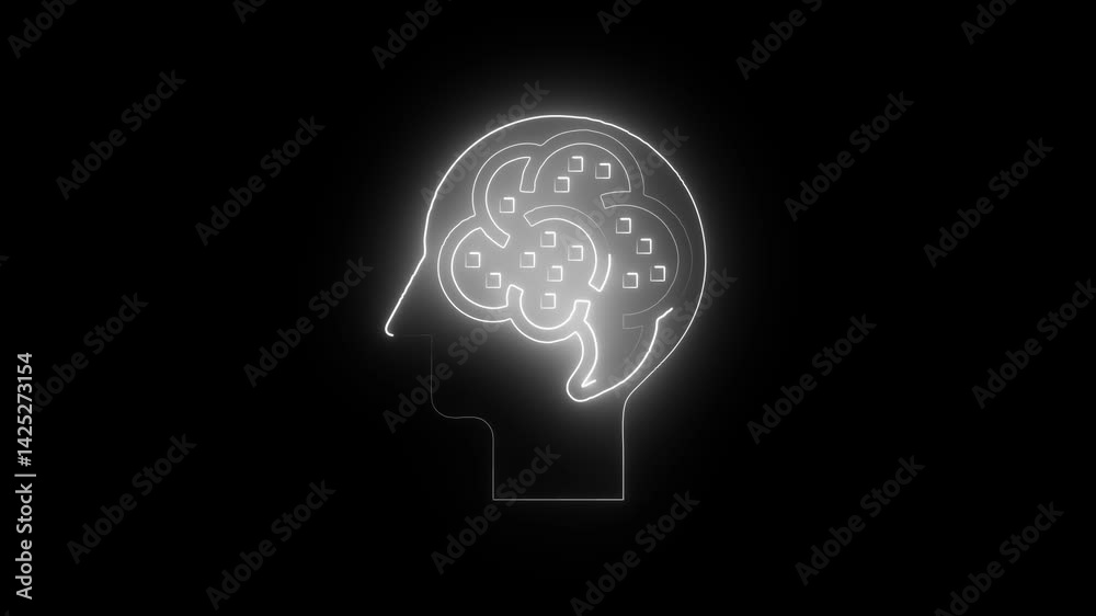 Glowing neon brain icon isolated on black background. HD Video motion graphic animation icon Glowing neon brain icon isolated on black background. HD Video motion graphic animation icon