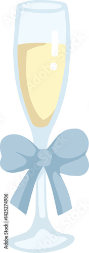 Champagne glass with a blue bow, perfect for a celebration.