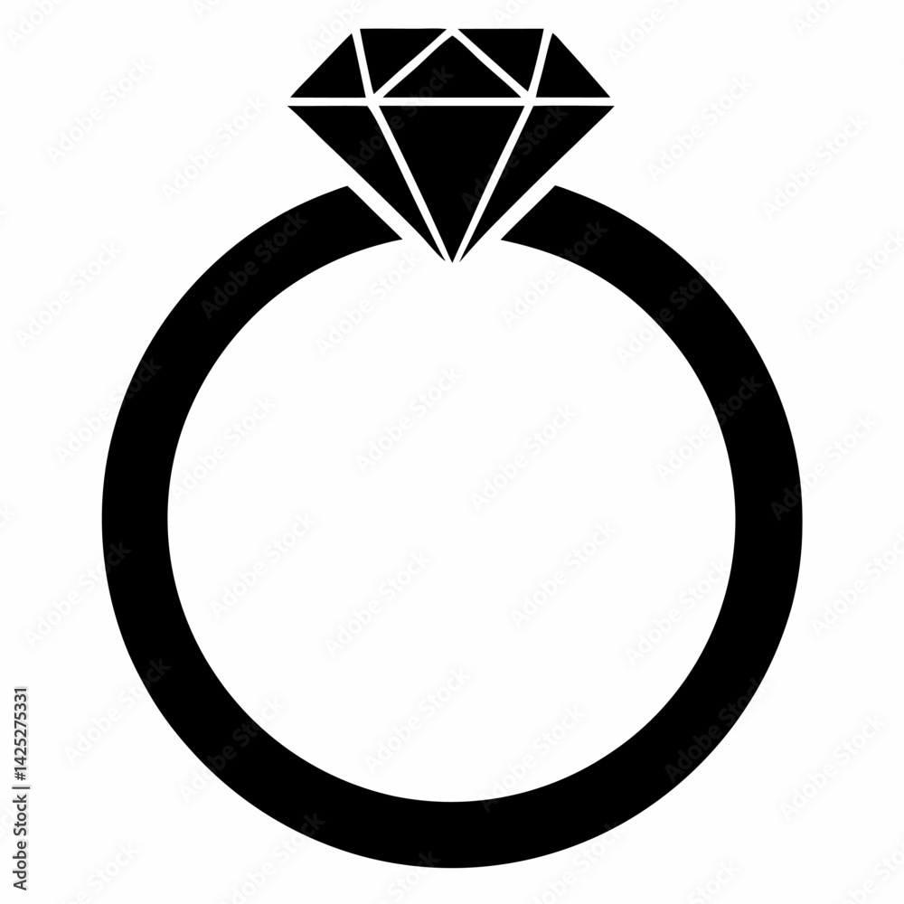 Black diamond ring vector icon on white background. Black diamond ring vector icon on white background.