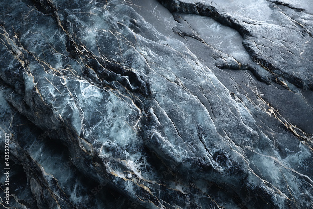 Naklejka premium Black marble with dark gray pattern, offering a sophisticated, moody aesthetic with a polished, smooth finish.