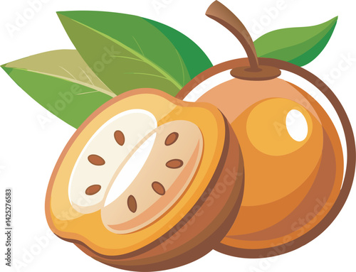 A vibrant vector art illustration showcasing the beautiful mamey sapote fruit, highlighting its rich color, texture, and tropical appeal.