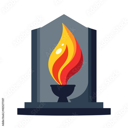 Bold flame illustration in front of memorial, honoring sacrifice