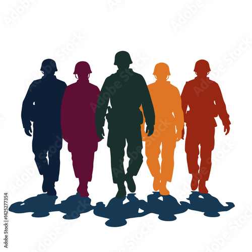 Silhouettes of troops walking in formation, honoring sacrifice