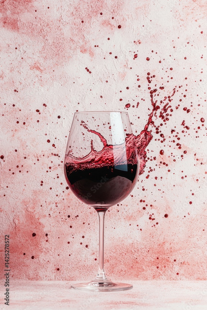 Fototapeta premium Vibrant Red Wine Splash in a Glass Against Textured Background