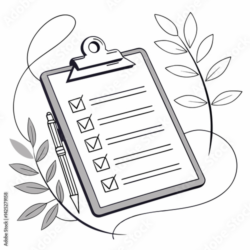 Clipboard with checklist with white background 