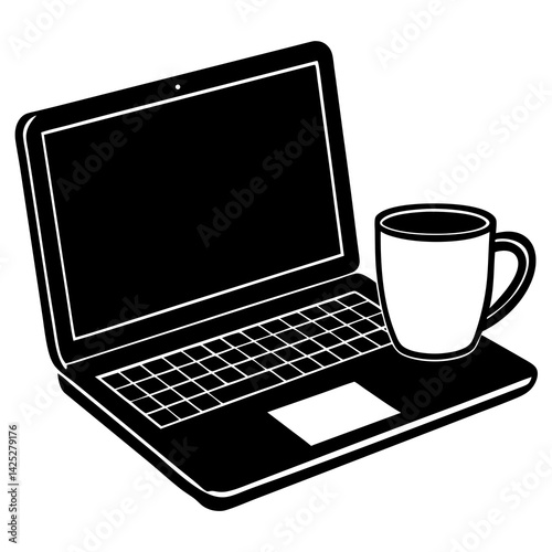 Laptop and coffee mug   with white background 
