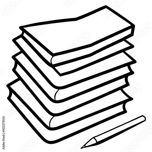 Paper stack with pen with white background 