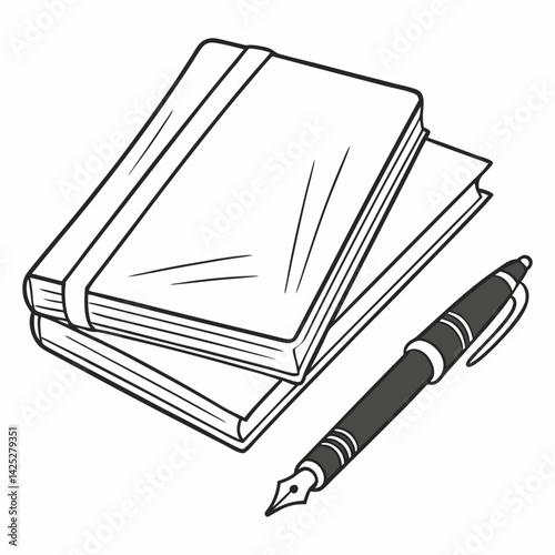 Paper stack with pen with white background 