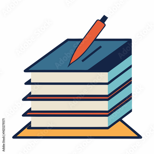 Paper stack with pen with white background 