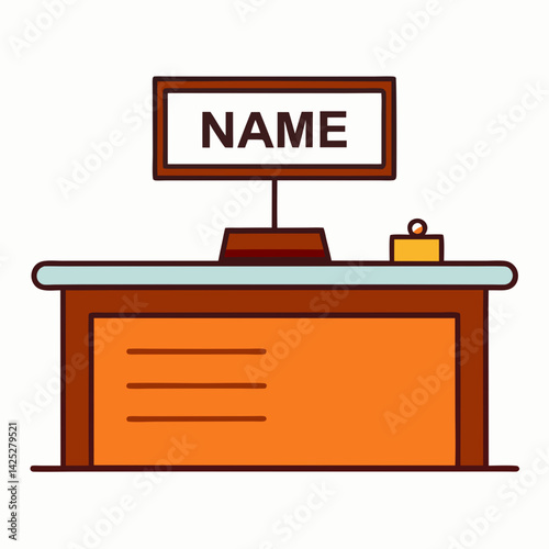 Office desk with nameplate  with white background 