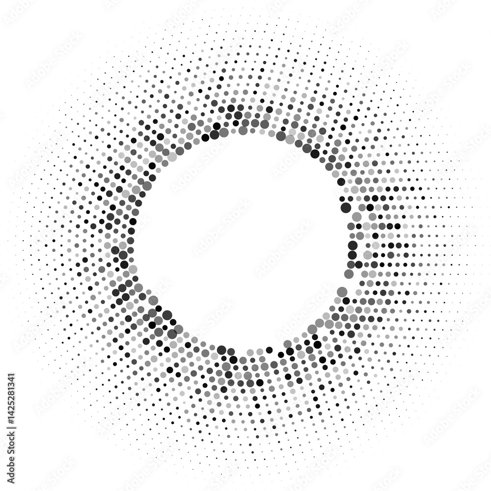 Halftone dotted background circularly distributed. Halftone effect pattern. Circle dots isolated on the white background. Halftone dotted background circularly distributed. Halftone effect pattern. Circle dots isolated on the white background.