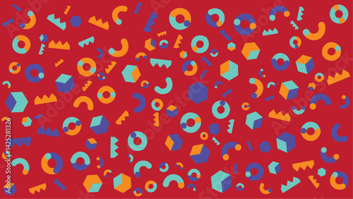 Red background with geometric shapes. Perfect for abstract designs, modern concepts, and vibrant visual projects needing a bold touch.
